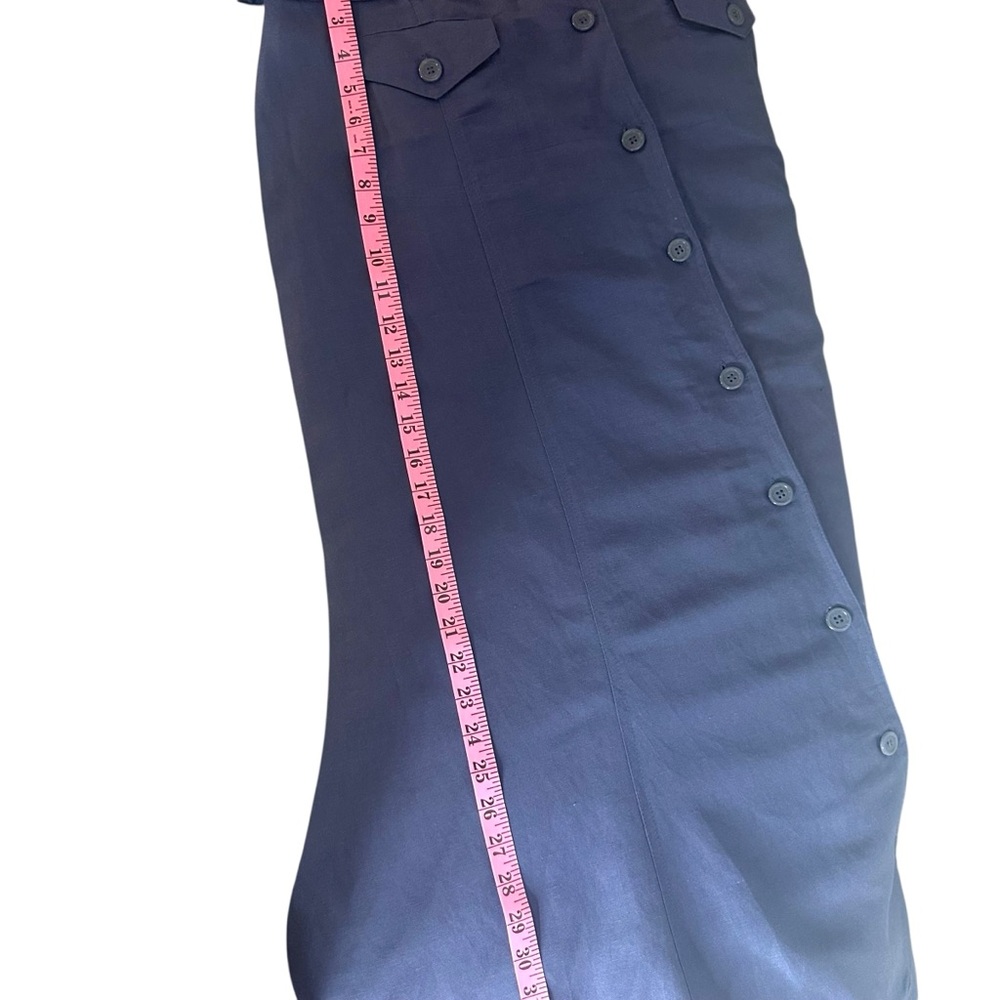APPRAISAL Navy Blue Button Up Maxi Linen Blend Prarie Lined Skirt Womens Size 14 - Picture 14 of 15